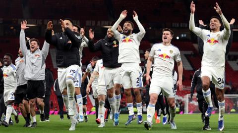 Leeds celebrate victory at Old Trafford