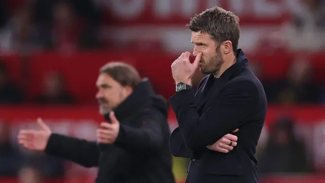 Manchester United boss Michael Carrick reacts.