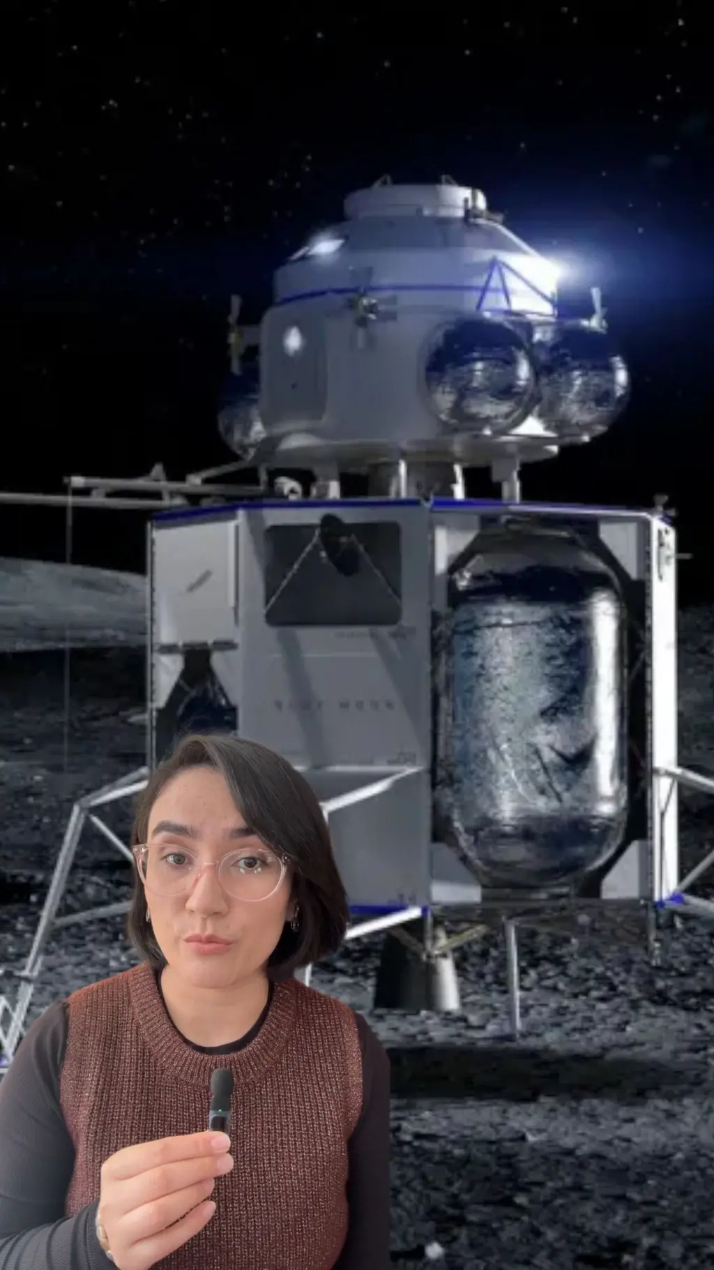 تصویر خواننده مطلب در پس زمینه تصویر ،نمایی گرافیک از سفینه بلو اوریجن