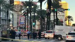 عربة تابعة لمكتب الطب الشرعي في أبرشية أورليانز متوقفة عند زاوية شارعي بوربون وكانال بعد أن اندفعت مركبة نحو حشد كبير في الحي الفرنسي في نيو أورليانز، لويزيانا. 