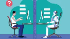 ሰው እና ሮቦት በተቃኒ ተቀምጠው