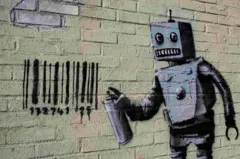 Grafit na kom robot sprejom crta barkod