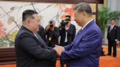 उत्तर कोरिया के नेता किम जोंग उन और चीन के राष्ट्रपति शी जिनपिंग. 