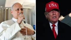 Montagem com fotos do papa Leão 14 e do presidente Donald Trump