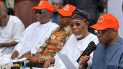 Leaders of Nigeria coalition opposition party di African Democratic Congress (ADC) L-R: Rabiu Musa Kwankwaso, Peter Obi, Rauf Aregbesola, David Mark