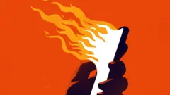 نيران تشتعل من شاشة هاتف محمول