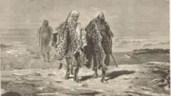 لوحة من القرن التاسع عشر للبريطاني هنري والتر بايتس تظهر باعة جلد النمر في بغداد