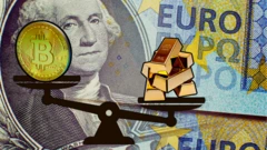 колаж із долара, євро, золота та біткоїна