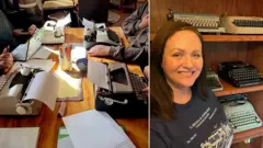 Lisa Floading menggunakan koleksi mesin tiknya setiap hari untuk menulis surat-surat, menyusun daftar dan mengerjakan tugas administrasi. 