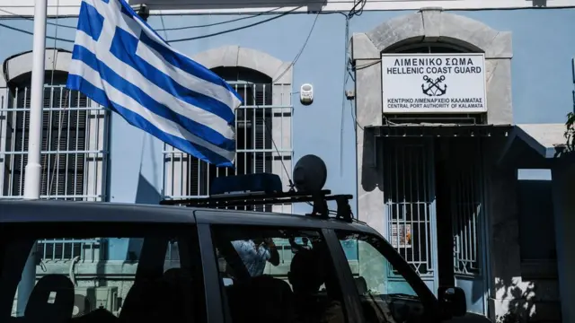 The Hellenic Coast Guard Port Authority building in Kalamata, Greece where survivors and bodies were brought ashore