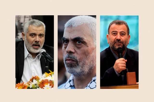 Ismail Haniyeh, Yahya Sinwar et Saleh al-Arouri (de gauche à droite).