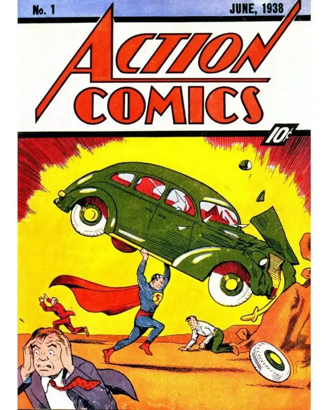 Sampul komik pertama Superman pada tahun 1938, saat ia digambarkan sebagai seorang anarkis pemberontak.