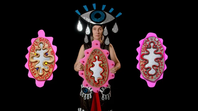 Andrea Echeverri con algunas de sus obras en cerámica.