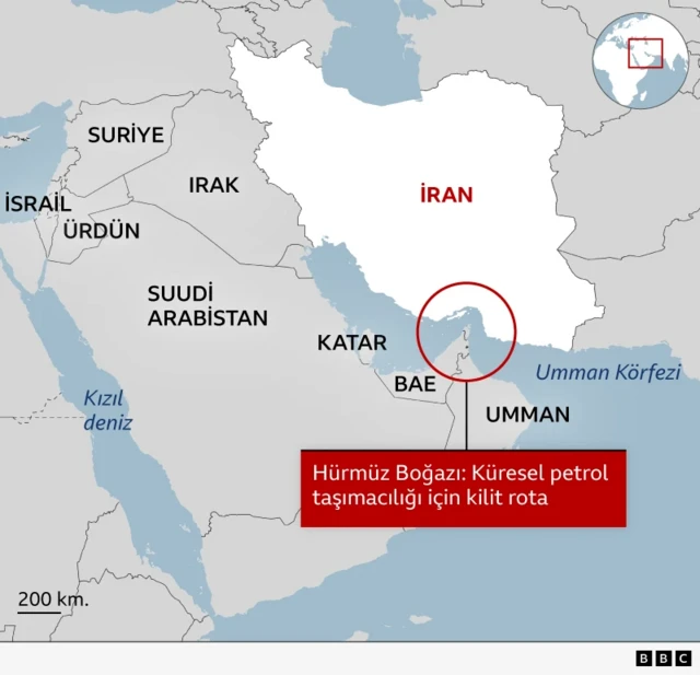 Hürmüz Boğazı'nın yerini gösteren harita.
