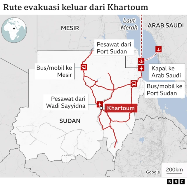 rute evakuasi dari khartoum
