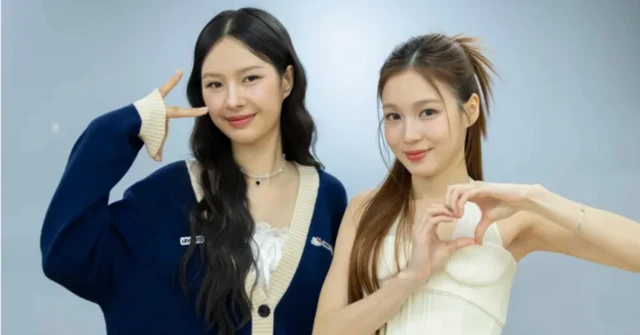 Thai actresses Pansa "Milk" Vosbein (left) and Pattranite "Love" Limpatiyakorn pose for a photograph to promote their second starring roles, as Wan and Maewnam, in GL drama Whale Store xoxo.
