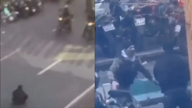 معترضی که وسط خیابان نشسته بود 