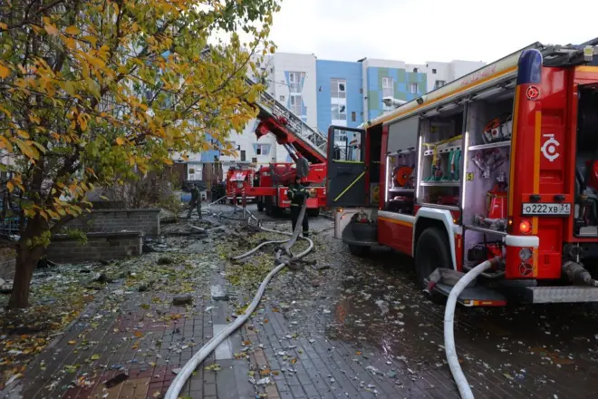 एक हमले के बाद रूस के बेलागार्ड की तस्वीर