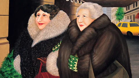 Beryl Cook's painting Bar and Barbara featuring two women walking into the Algonquin hotel in New York City (Credit: Courtesy of www.ourberylcook.com / John Cook)
