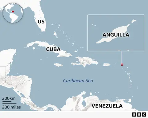 A map showing Anguilla's location in the Caribbean